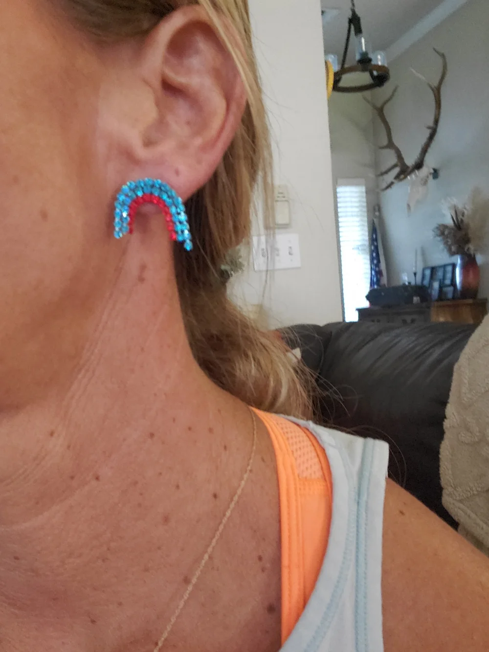 Rainbow Waterfall  Crystal Drop Earrings - Blue/Teal/Yellow Set Of 6